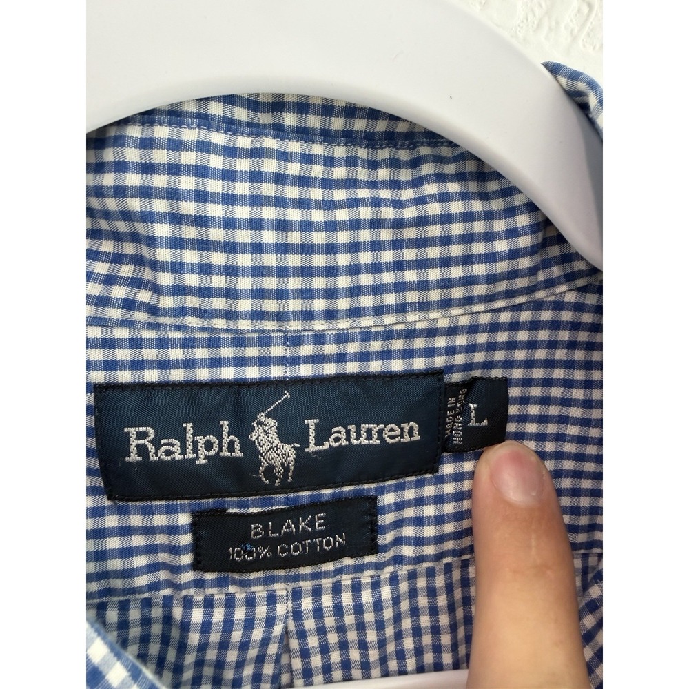 Ralph Lauren Blake Men's L Blue White Check Short Sleeve Button-Down Shirt - Picture 3 of 10